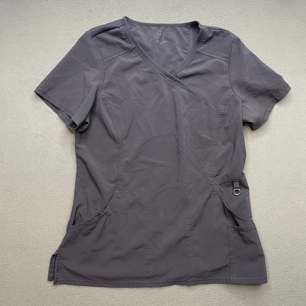 Cherokee Women Scrub Top Polyester Spandex Medium Charcoal Grey Infinity 2625A